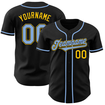 Custom Black Light Blue-Yellow Authentic Baseball Jersey