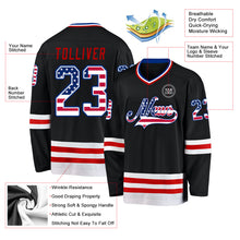 Load image into Gallery viewer, Custom Black USA Flag Royal-Red Hockey Jersey
