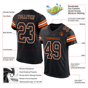 Custom Black White-Orange Mesh Authentic Football Jersey