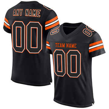 Custom Black White-Orange Mesh Authentic Football Jersey