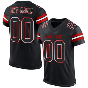 Custom Black White-Red Mesh Authentic Football Jersey