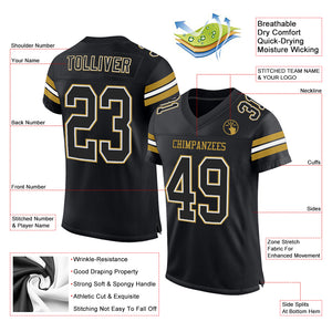 Custom Black White-Old Gold Mesh Authentic Football Jersey