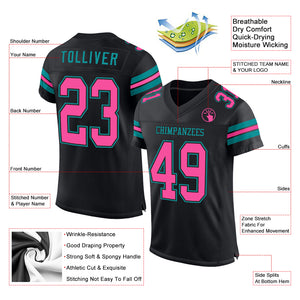 Custom Black Pink-Teal Mesh Authentic Football Jersey