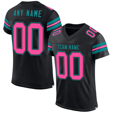 Custom Black Pink-Teal Mesh Authentic Football Jersey