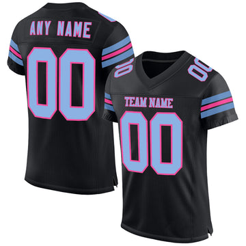 Custom Black Light Blue-Pink Mesh Authentic Football Jersey