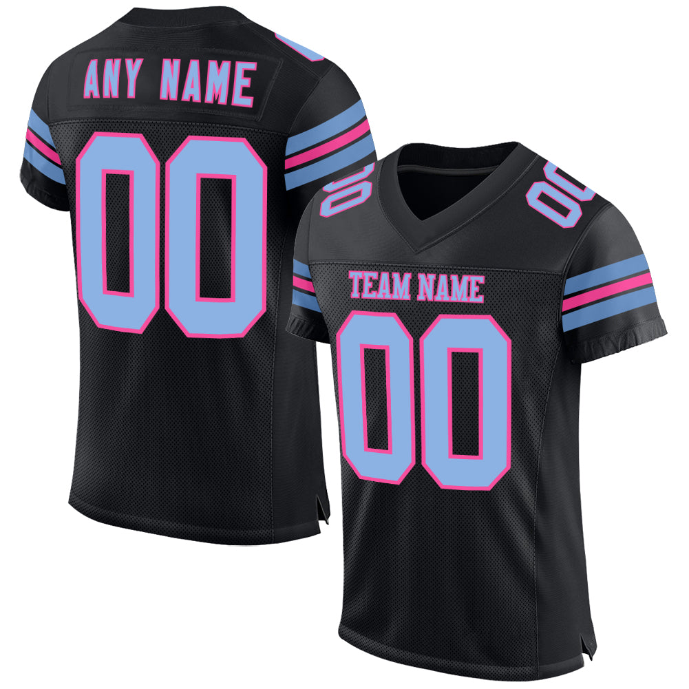 Custom Black Light Blue-Pink Mesh Authentic Football Jersey