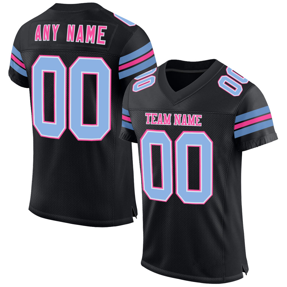 Custom Black Light Blue-Pink Mesh Authentic Football Jersey