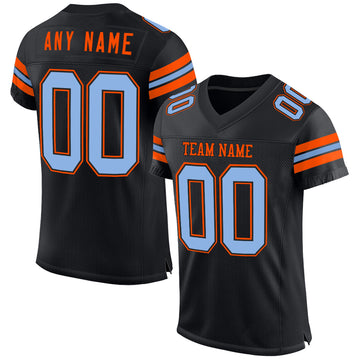 Custom Black Light Blue-Orange Mesh Authentic Football Jersey