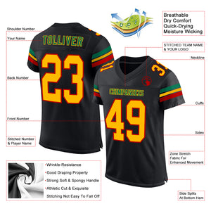 Custom Black Gold Red-Kelly Green Mesh Authentic Football Jersey