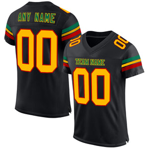 Custom Black Gold Red-Kelly Green Mesh Authentic Football Jersey