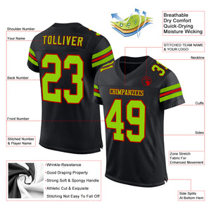 Custom Black Neon Green-Red Mesh Authentic Football Jersey