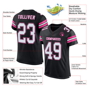 Custom Black White-Pink Mesh Authentic Football Jersey