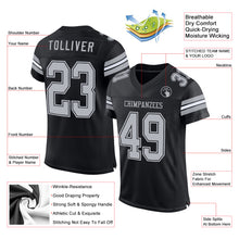 Load image into Gallery viewer, Custom Black Gray-White Mesh Authentic Football Jersey
