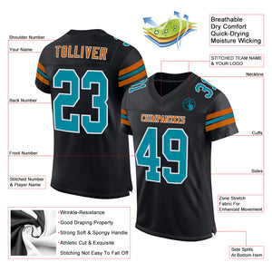 Custom Black Teal-Texas Orange Mesh Authentic Football Jersey