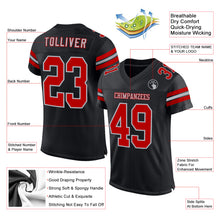 Load image into Gallery viewer, Custom Black Red-Gray Mesh Authentic Football Jersey
