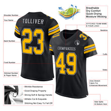 Charger l&#39;image dans la galerie, Custom Black Gold-Gray Mesh Authentic Football Jersey
