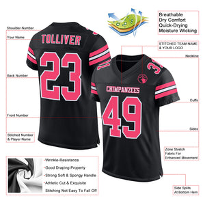 Custom Black Neon Pink-White Mesh Authentic Football Jersey