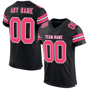 Custom Black Neon Pink-White Mesh Authentic Football Jersey