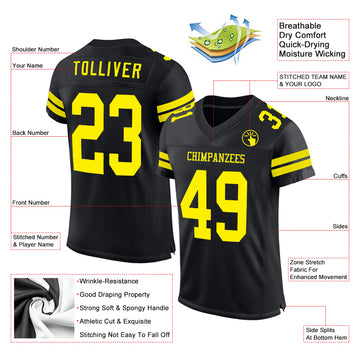 Custom Black Light Yellow Mesh Authentic Football Jersey