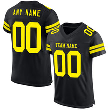 Load image into Gallery viewer, Custom Black Light Yellow Mesh Authentic Football Jersey
