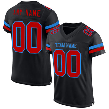 Custom Black Red-Powder Blue Mesh Authentic Football Jersey