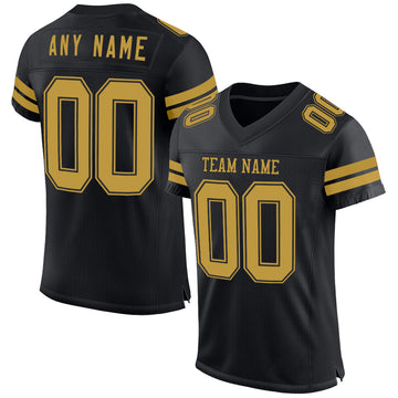 Custom Black Old Gold Mesh Authentic Football Jersey