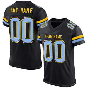 Custom Black Light Blue-Yellow Mesh Authentic Football Jersey