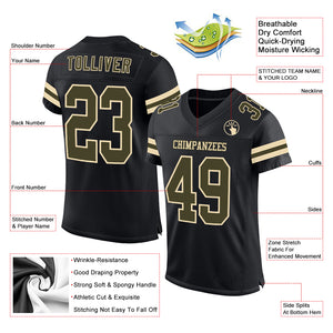 Custom Black Olive-Cream Mesh Authentic Football Jersey