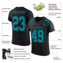 Charger l&#39;image dans la galerie, Custom Black Teal Mesh Authentic Football Jersey
