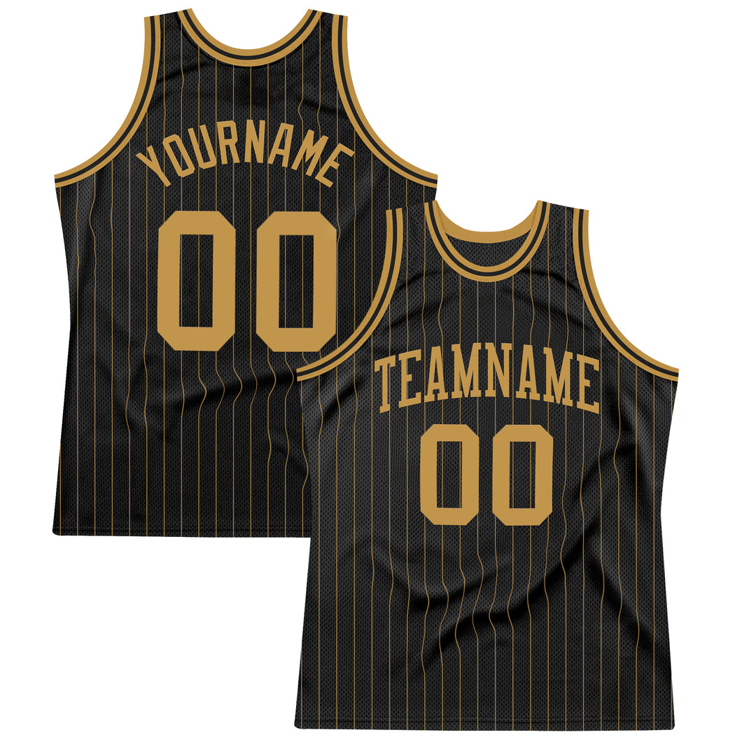 Custom Black Old Gold Pinstripe Old Gold Authentic Throwback Basketball Jersey