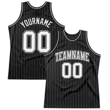 Charger l&#39;image dans la galerie, Custom Black Gray Pinstripe White Authentic Throwback Basketball Jersey
