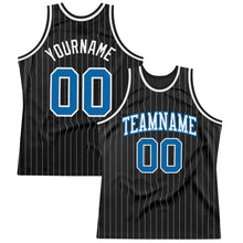 Charger l&#39;image dans la galerie, Custom Black White Pinstripe Blue Authentic Throwback Basketball Jersey
