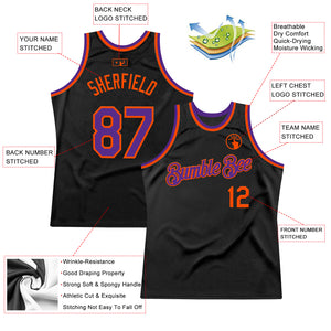 Custom Black Purple-Orange Authentic Throwback Basketball Jersey