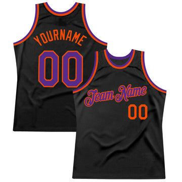 Custom Black Purple-Orange Authentic Throwback Basketball Jersey