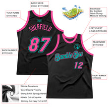 Charger l&#39;image dans la galerie, Custom Black Pink-Aqua Authentic Throwback Basketball Jersey
