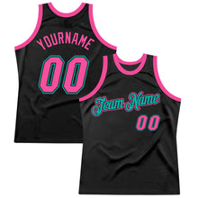 Charger l&#39;image dans la galerie, Custom Black Pink-Aqua Authentic Throwback Basketball Jersey
