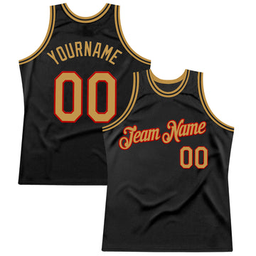 Custom Black Old Gold-Red Authentic Throwback Basketball Jersey