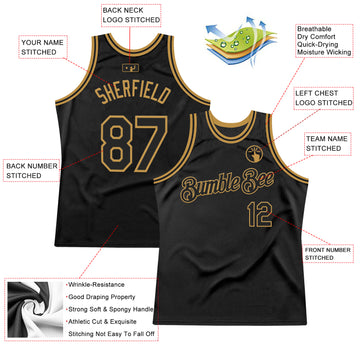 Custom Black Old Gold Authentic Throwback Basketball Jersey