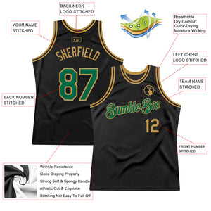 Custom Black Kelly Green-Old Gold Authentic Throwback Basketball Jersey