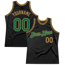 Load image into Gallery viewer, Custom Black Kelly Green-Old Gold Authentic Throwback Basketball Jersey
