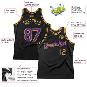 Custom Black Purple-Old Gold Authentic Throwback Basketball Jersey