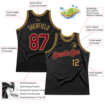 Custom Black Maroon-Old Gold Authentic Throwback Basketball Jersey