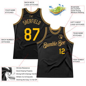 Custom Black Gold-Old Gold Authentic Throwback Basketball Jersey