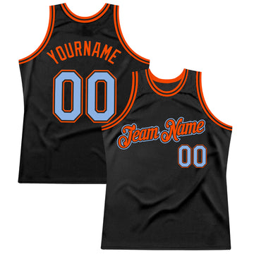 Custom Black Light Blue-Orange Authentic Throwback Basketball Jersey