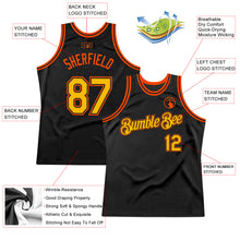 Load image into Gallery viewer, Custom Black Gold-Orange Authentic Throwback Basketball Jersey
