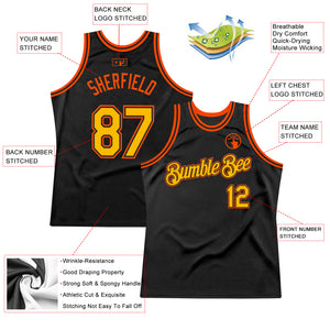 Custom Black Gold-Orange Authentic Throwback Basketball Jersey