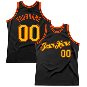 Custom Black Gold-Orange Authentic Throwback Basketball Jersey