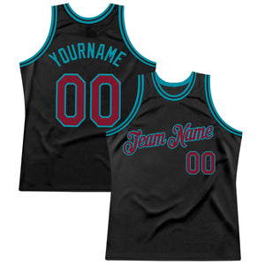 Custom Black Crimson-Teal Authentic Throwback Basketball Jersey