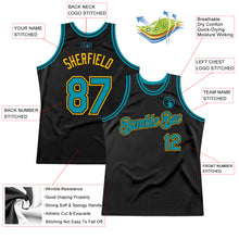 Загрузить изображение в средство просмотра галереи, Custom Black Teal-Gold Authentic Throwback Basketball Jersey
