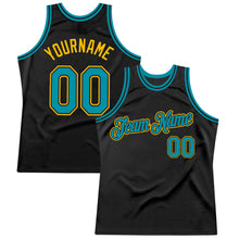 Загрузить изображение в средство просмотра галереи, Custom Black Teal-Gold Authentic Throwback Basketball Jersey
